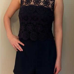 Skies Are Blue Navy Lace jumpsuit shorts